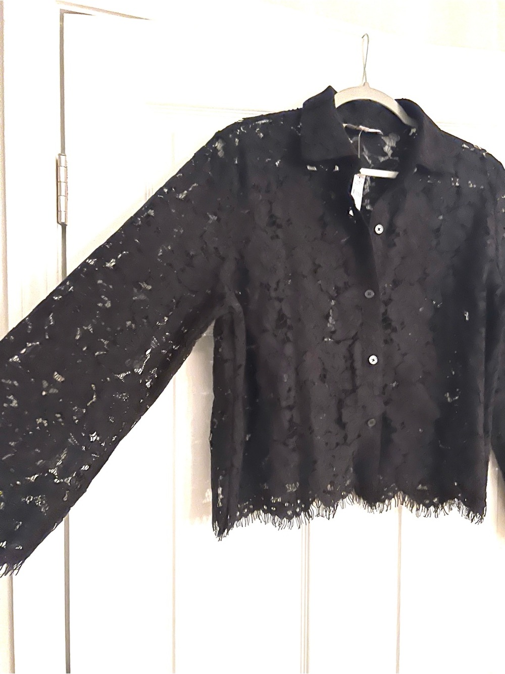 New LOFT Lace Button down Cropped Blouse/Jacket. Sz Small. Scalloped edges $79.